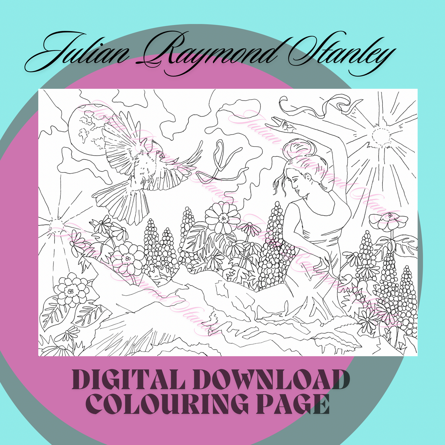 Dancing Woman Digital Download Colouring Page