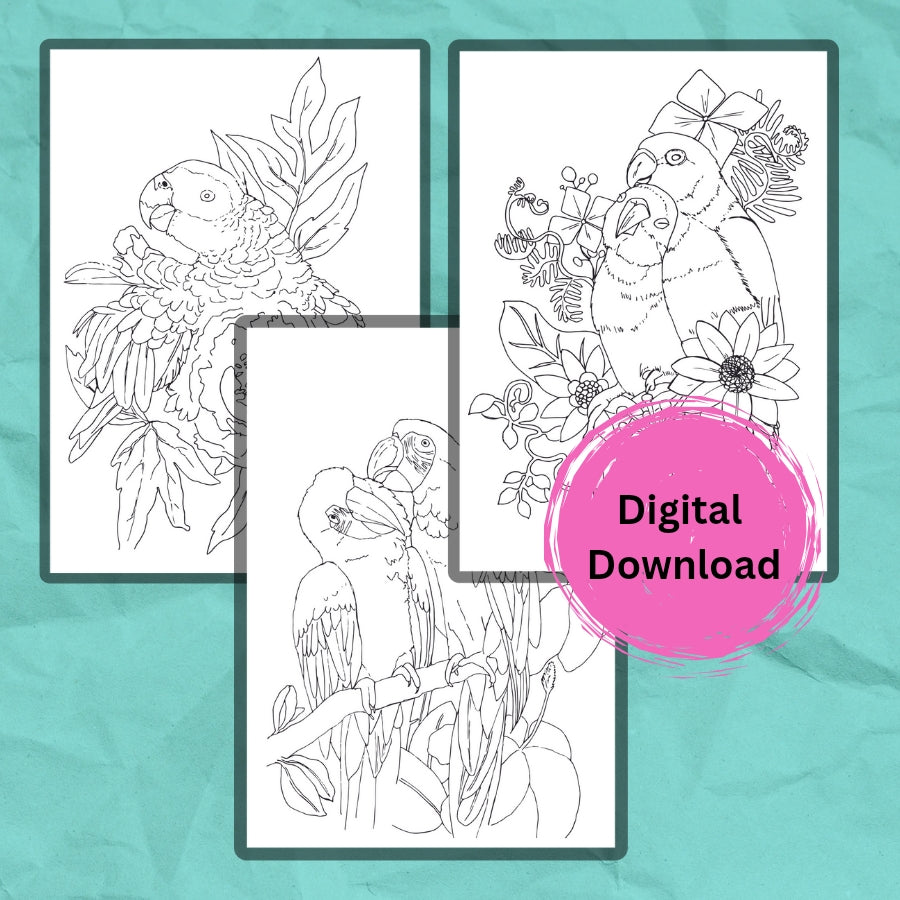 Bird Flower Parrots Digital Download set