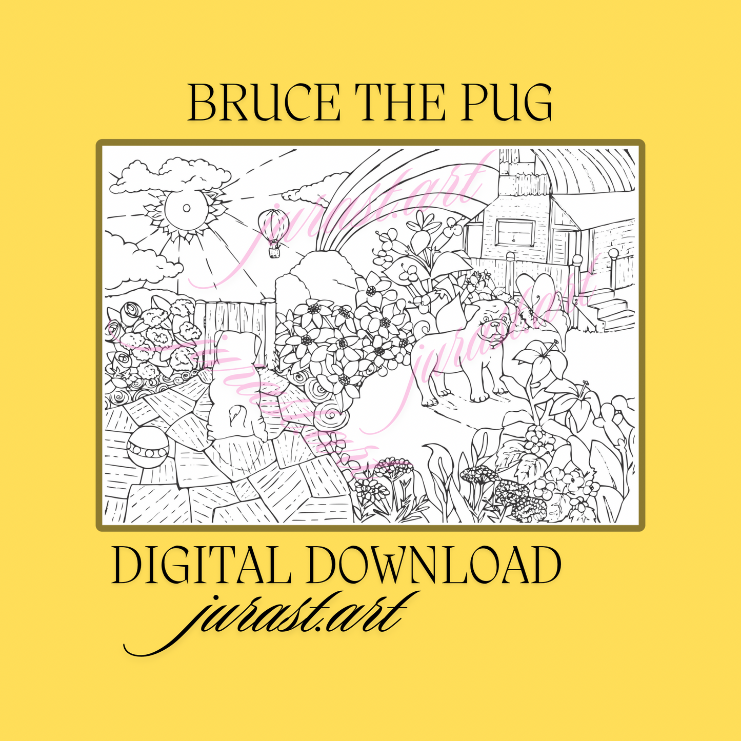 Bruce The Pug Colouring Page